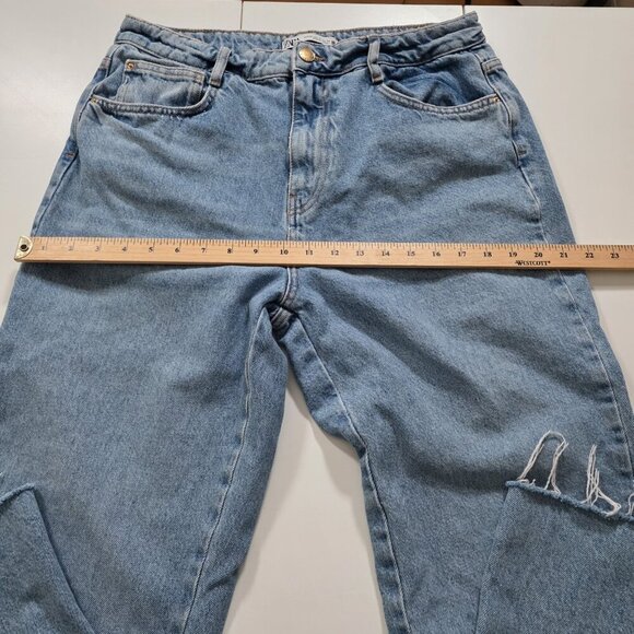 Zara Jeans Womens 12 Blue Straight Leg Cotton Boho Hippie Raw Hem Preppy Denim - Picture 6 of 16